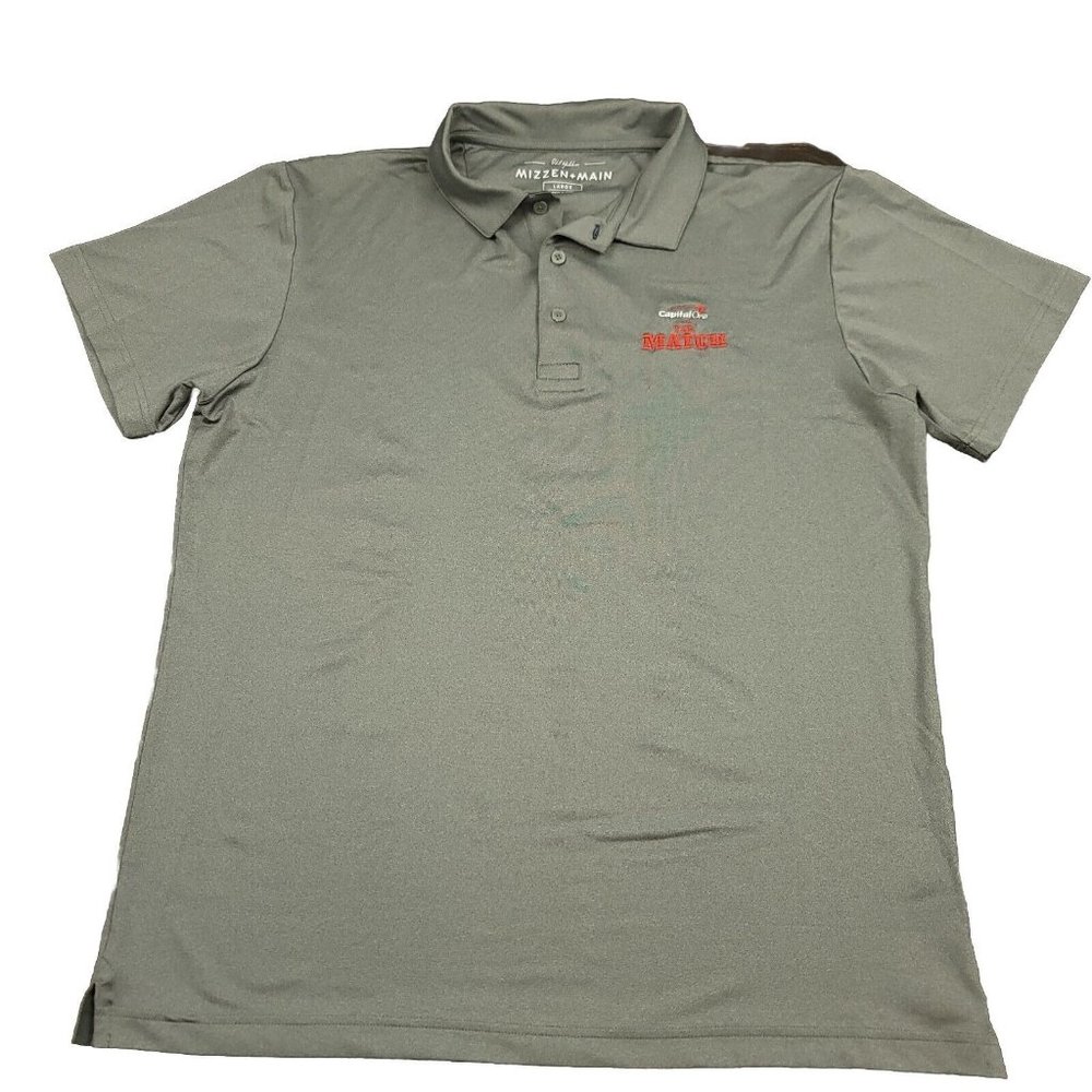 MIZZEN + MAIN Mens L Shirt Polo Performance Golf Gray Short Sleeve‎ Capital One